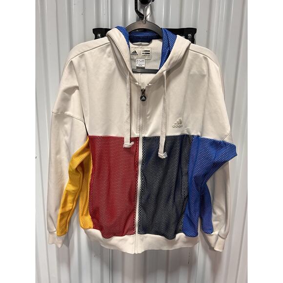 Adidas Pharrell Williams Hoodie Men’s Large Full Zip Mesh Pockets Red Blue Rare - Picture 1 of 13
